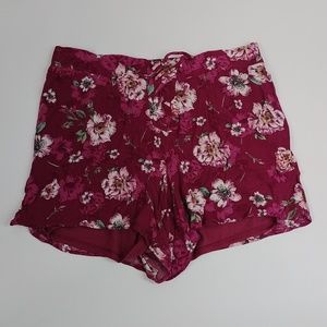 Torrid Wine Floral Lace Up Gauze Short